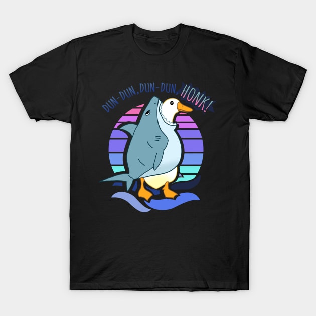 Dun Dun, Dun Dun, HONK! Funny Shark Goose T-Shirt by FandomizedRose